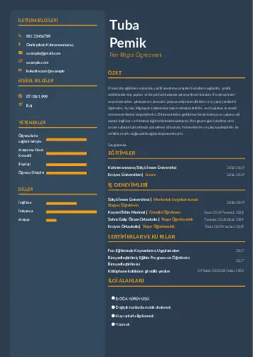 Fen Bilgisi Öğretmeni CV Örnekleri cv indir